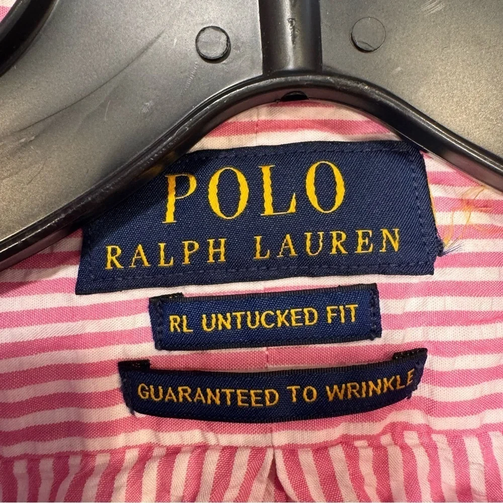 Polo Ralph Lauren Shirt Men's Sz XXL Striped Seersucker UNTUCKED FIT Button Down